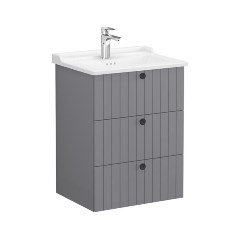 Vitra Root Groove 69487 Lavabo Dolabı, Üç Çekmeceli, 60 Cm, Mat Gri, Klasik Lavabolu